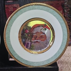 Vintage Dufex 24kt Gold Trim 6" Santa Art Deco Collectors Plate Japan.